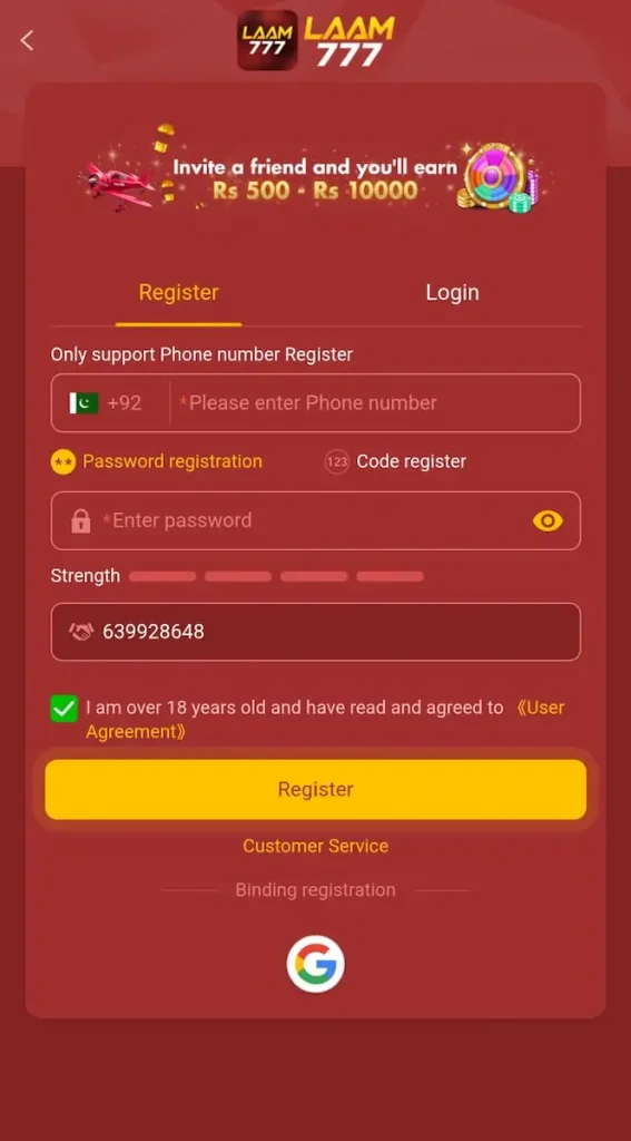 LAAM777 game register and login