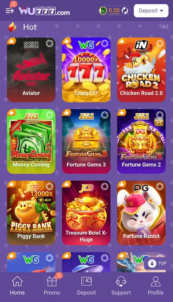 WU777 game UI and mini games