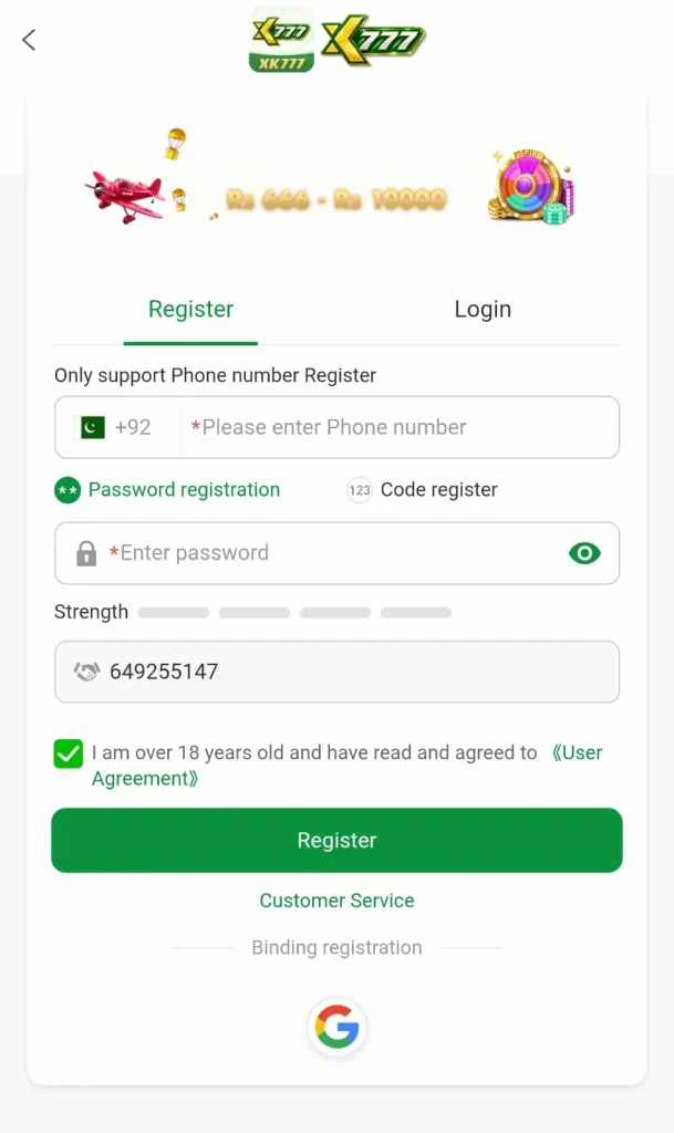 X777 game register now