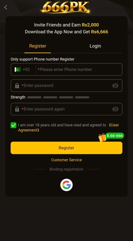 666PK game register now