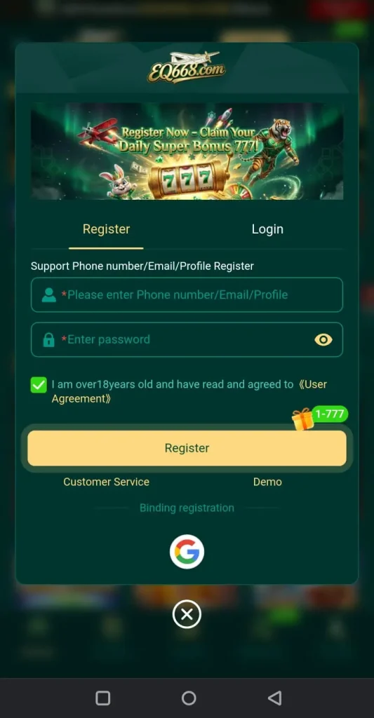 EQ668 game register now