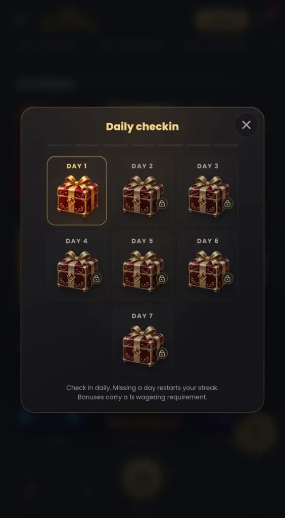 ROYALXPKR Game Daily Checkin rewards
