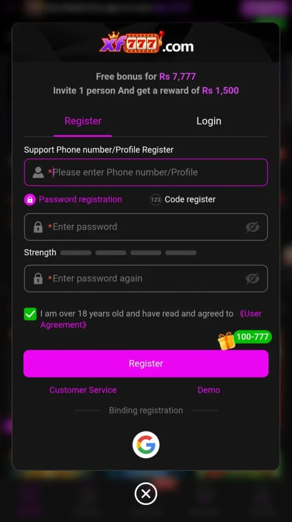 XF777 Game Register now